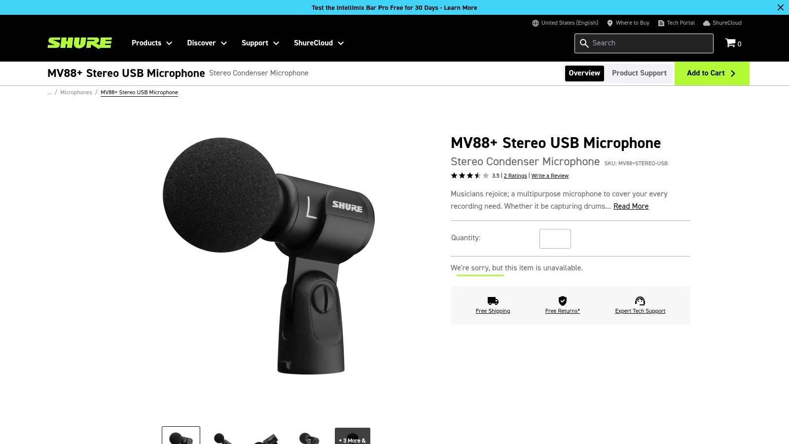 Shure MV88+ Stereo USB Microphone + MOTIV app
