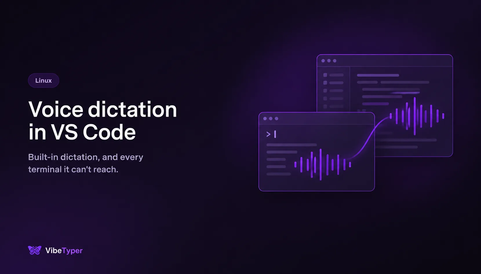 Voice dictation flowing from a Linux terminal into a code editor window