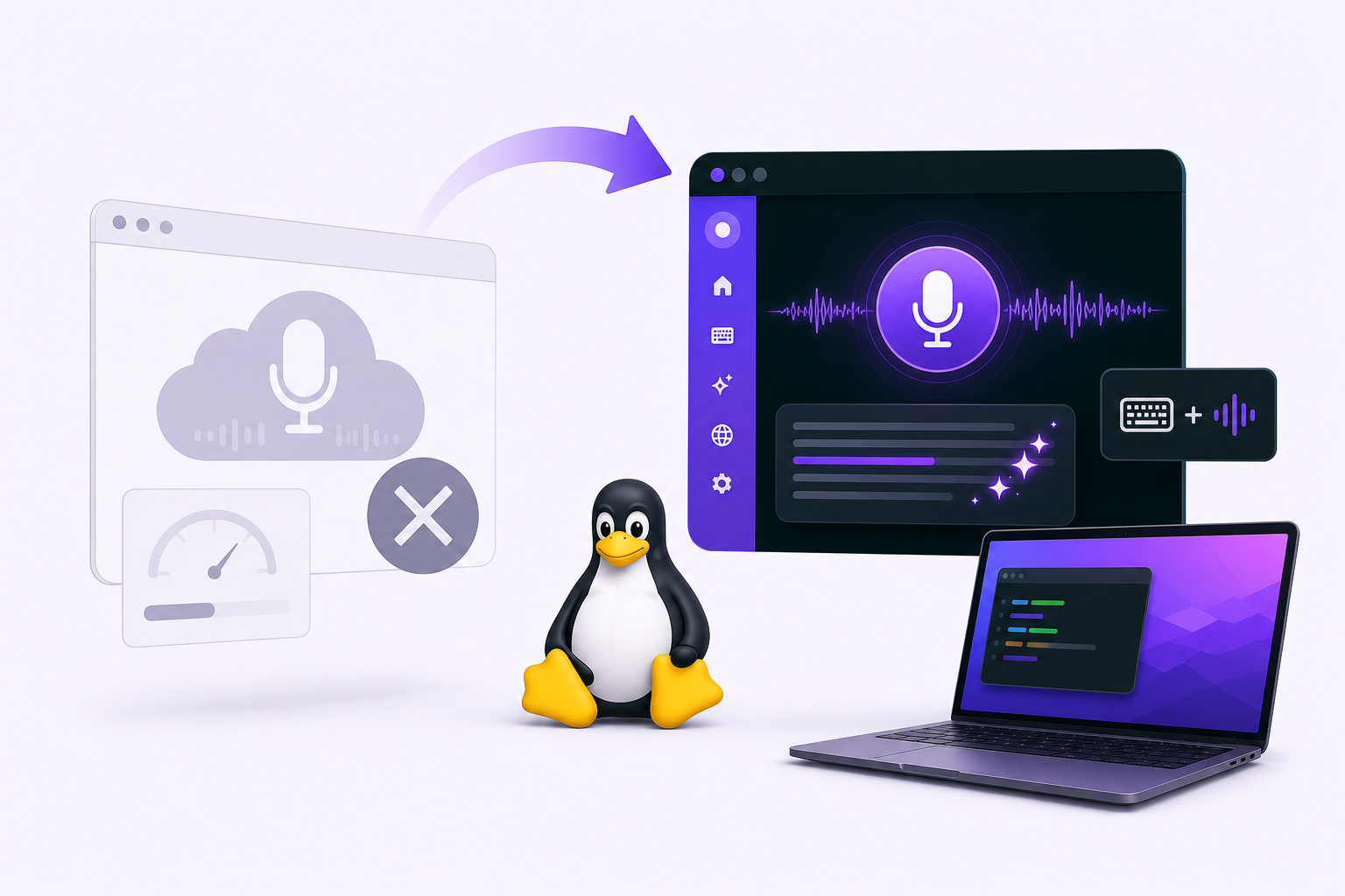 Willow Voice Linux alternative hero showing voice typing on a Linux desktop